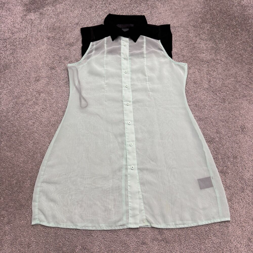 Kardashian Kollection Sheer Button Down Shirt Dress Womens Medium Mint Black